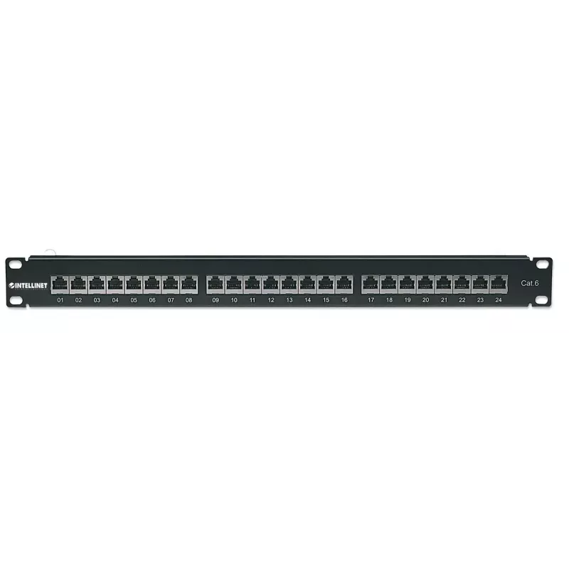 Intellinet Patch Panel, Cat6, FTP, 24-Port, 1U, θωρακισμένο, 90° Top-Entry LSA-Leisten, Μαύρο