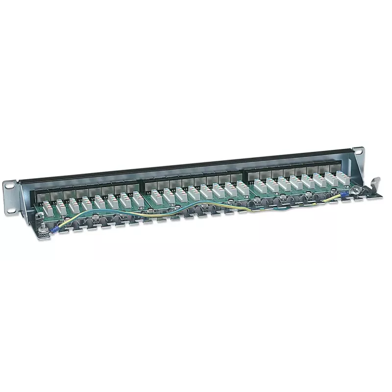 Intellinet Patch Panel, Cat6, FTP, 24-Port, 1U, θωρακισμένο, 90° Top-Entry LSA-Leisten, Μαύρο