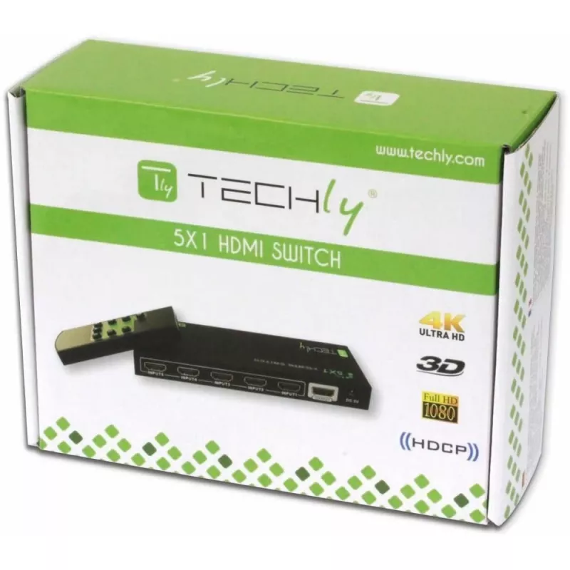Techly 5 IN 1 OUT HDMI Switch με τηλεχειριστήριο, 4Kx2K, 3D IDATA HDMI-4K51
