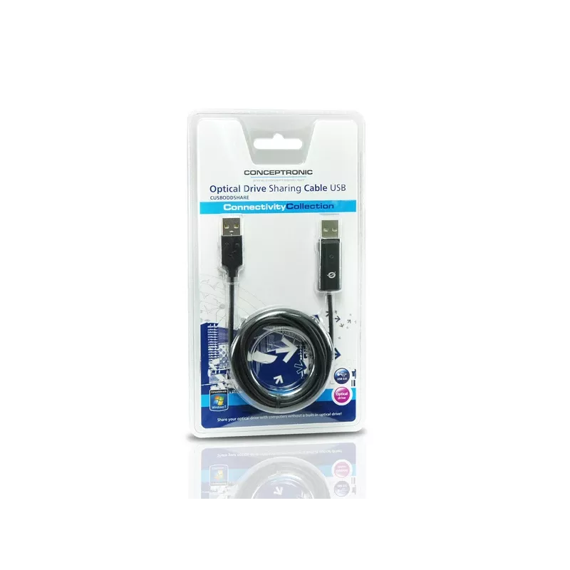 Conceptronic Καλώδιο κοινής χρήσης οπτικού δίσκου USB, 1,8 m, Μαύρο, USB A, USB A, Αρσενικό/Αρσενικό, 20 g