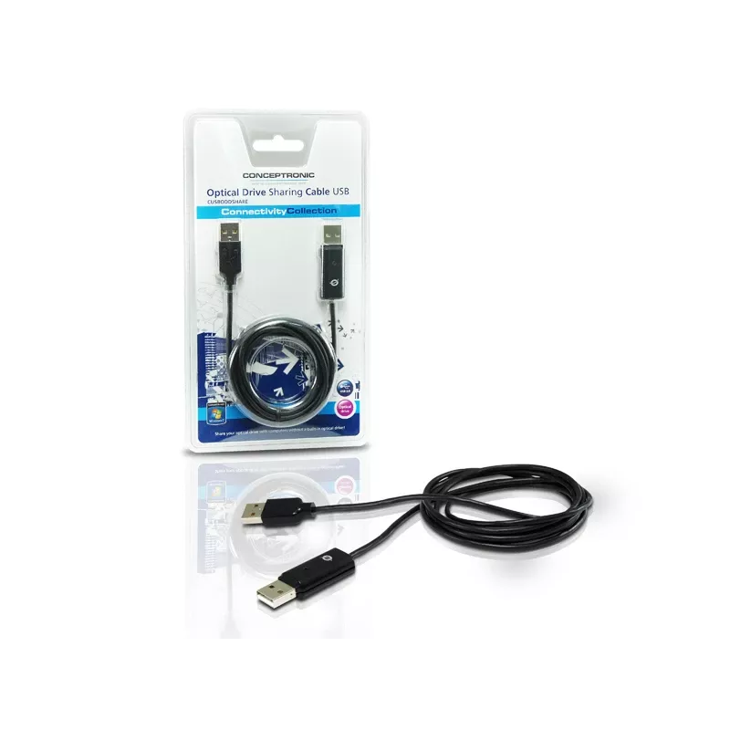 Conceptronic Καλώδιο κοινής χρήσης οπτικού δίσκου USB, 1,8 m, Μαύρο, USB A, USB A, Αρσενικό/Αρσενικό, 20 g
