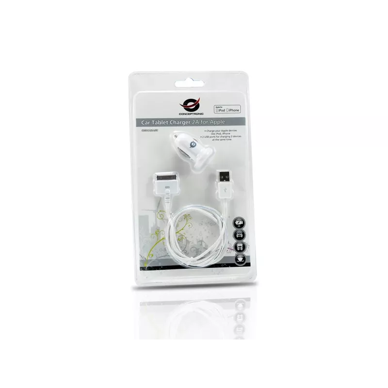 Conceptronic Φορτιστής tablet αυτοκινήτου 2A για Apple, αναπτήρας, 5 V, Λευκό