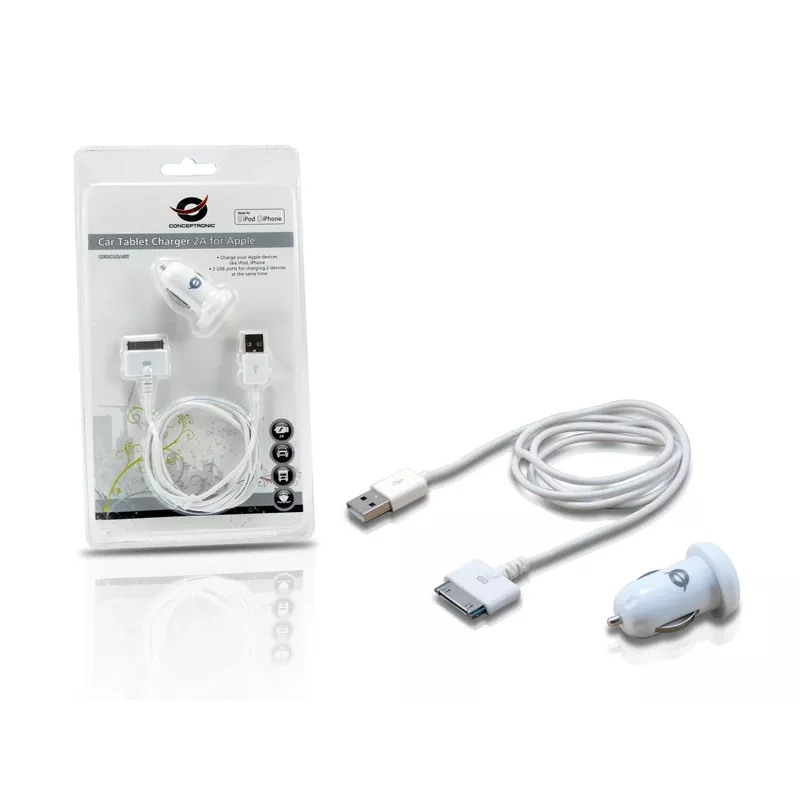 Conceptronic Φορτιστής tablet αυτοκινήτου 2A για Apple, αναπτήρας, 5 V, Λευκό