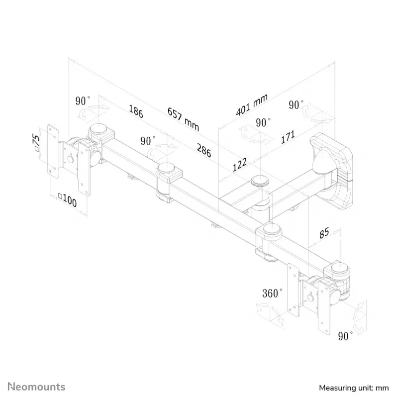 Neomounts FPMA-W960D Βάση τοίχου διπλής οθόνης/TV 10-27 ιντσών – πλήρως κινητή