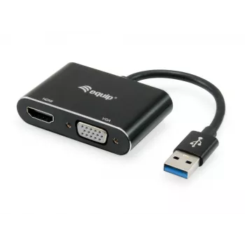 Equip 133386 προσαρμογέας USB 3.0 σε HDMI/VGA (HD15) για δύο οθόνες, USB 3.2 Gen 1 Type-A, 1920x1080