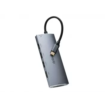 Equip 133482 πολυλειτουργικός προσαρμογέας USB-C 7 σε 1, USB 3.2 Gen 1, HDMI 4K 30 Hz, 3x USB 3.0, SD/microSD, USB-C PD 100 W, αλουμίνιο
