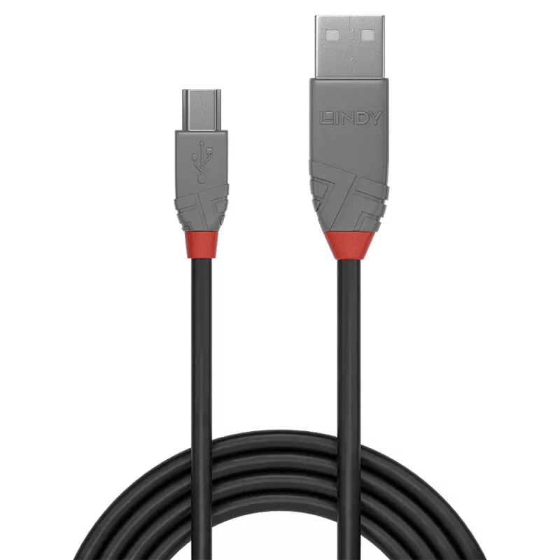 Lindy 0,2 m καλώδιο USB 2.0 Type-A σε Mini-B, Anthra Line