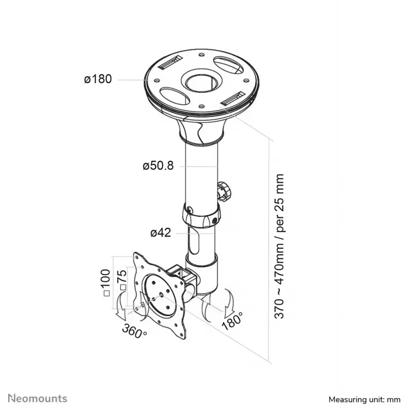 Neomounts FPMA-C025SILVER βάση οθόνης/TV οροφής 10-30 ίντσες - h 37-47 cm - με κλίση