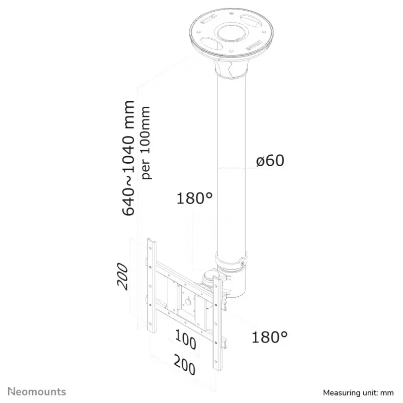 Neomounts FPMA-C200 μαύρη οροφής οθόνης/τηλεόρασης 10-40 inch - υ 64-104 cm