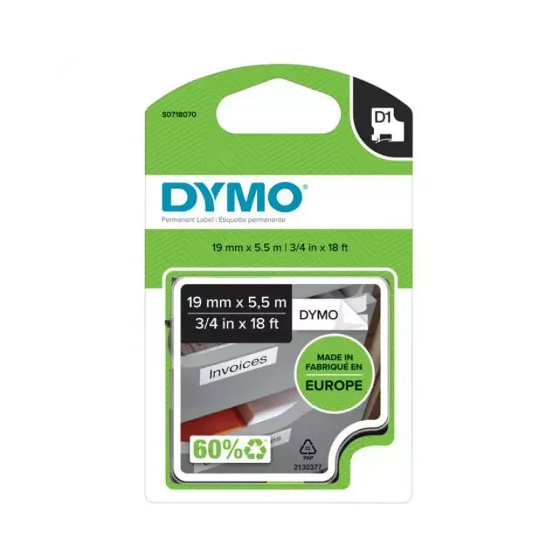 Ταινία ετικετών DYMO D1 Durable μαύρο σε λευκό 19mm