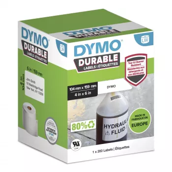 DYMO Authentic LabelWriter Durable Ετικέτες | 104mm x 159mm | Λευκό πολυπροπυλένιο | 200 μεγάλες αυτοκόλλητες ετικέτες | Υψηλής απόδοσης | Για εκτυπωτές ετικετών LabelWriter