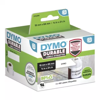DYMO LabelWriter Durable Βιομηχανικές ετικέτες | 19 mm x 64 mm | Λευκό Poly | 2 ρολά x 450 (900 αυτοκόλλητες ετικέτες) | Γνήσιες | Για εκτυπωτές ετικετών LabelWriter