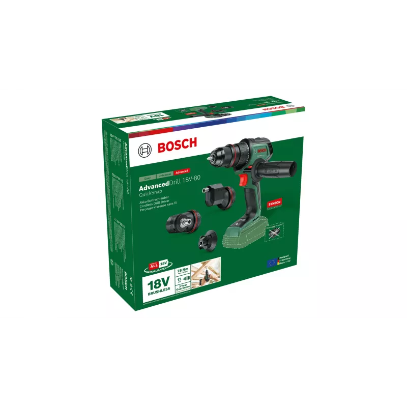Μπαταριοκίνητο δραπανοκατσάβιδο Bosch AdvancedDrill 18V-80 QuickSnap Solo — 18 V, συμπαγές, πράσινο/μαύρο