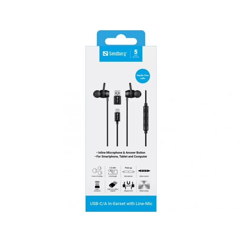 Headset Sandberg USB-C/A In-Earset με μικρόφωνο line