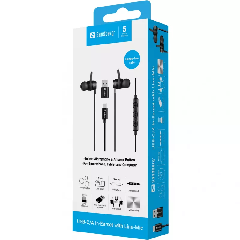 Headset Sandberg USB-C/A In-Earset με μικρόφωνο line
