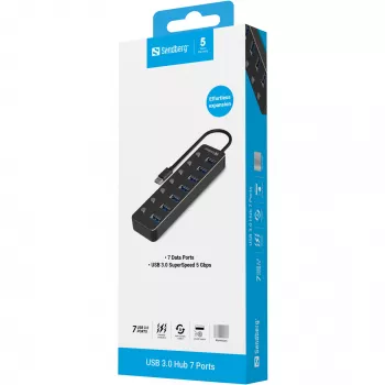 USB Hub Sandberg 7 θυρών USB 3.0 μαύρο αλουμίνιο