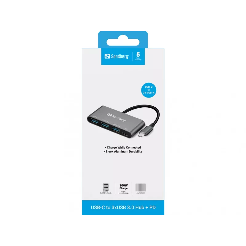 USB-C σε 3xUSB 3.0 Hub + PD Sandberg 136-03