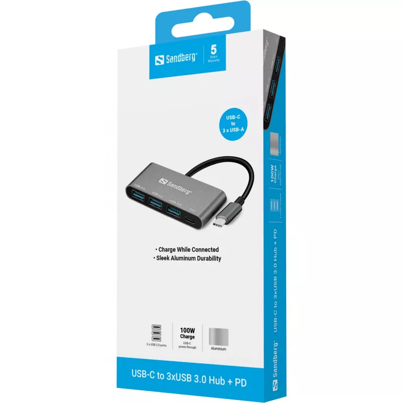 USB-C σε 3xUSB 3.0 Hub + PD Sandberg 136-03