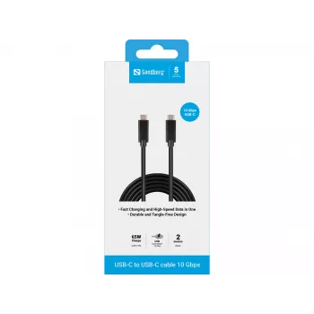 Sandberg USB-C USB-C 2M USB 3.1 Gen.2, 2 m, USB C, USB C, USB 3.2 Gen 2 (3.1 Gen 2), αρσενικό/αρσενικό, μαύρο