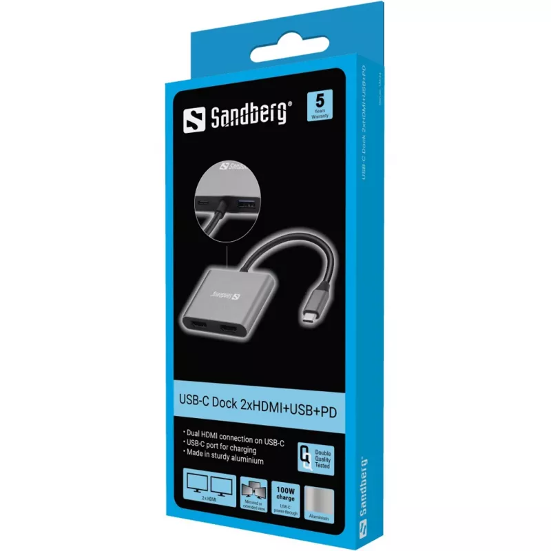Sandberg USB-C Dock 2xHDMI+USB+PD μέγιστη ανάλυση 3840x2160