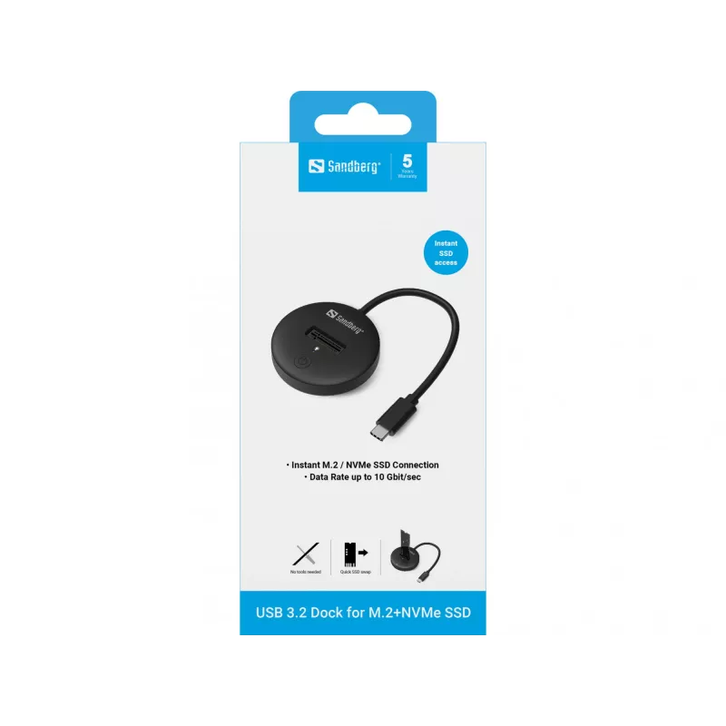Sandberg USB 3.2 Dock για M.2+NVMe SSD 4 TB μαύρο