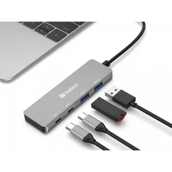 Sandberg USB-C σε 2xUSB-A + 2xUSB-C Hub γκρι αλουμίνιο