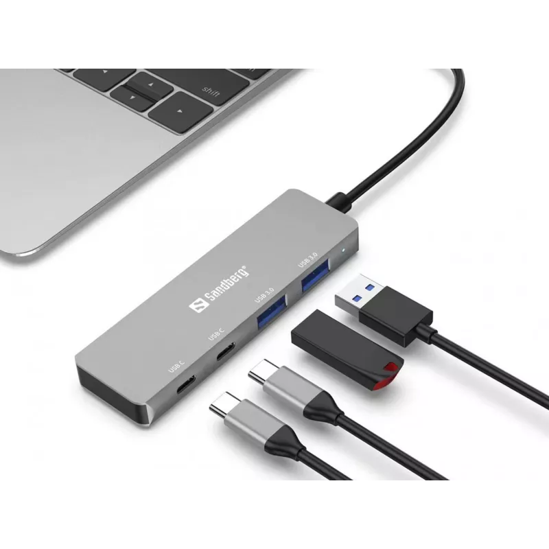 Sandberg USB-C σε 2xUSB-A + 2xUSB-C Hub γκρι αλουμίνιο