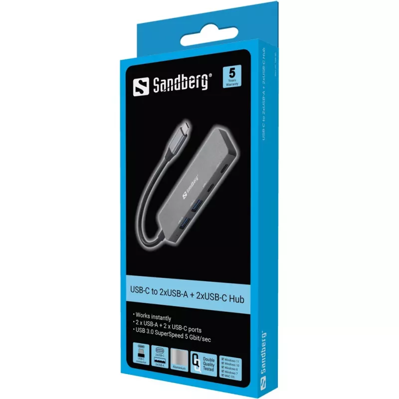 Sandberg USB-C σε 2xUSB-A + 2xUSB-C Hub γκρι αλουμίνιο