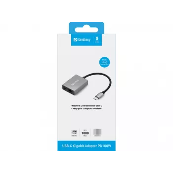 Sandberg USB-C Gigabit προσαρμογέας PD100W USB Type-C RJ-45 1 Gbit/s γκρι