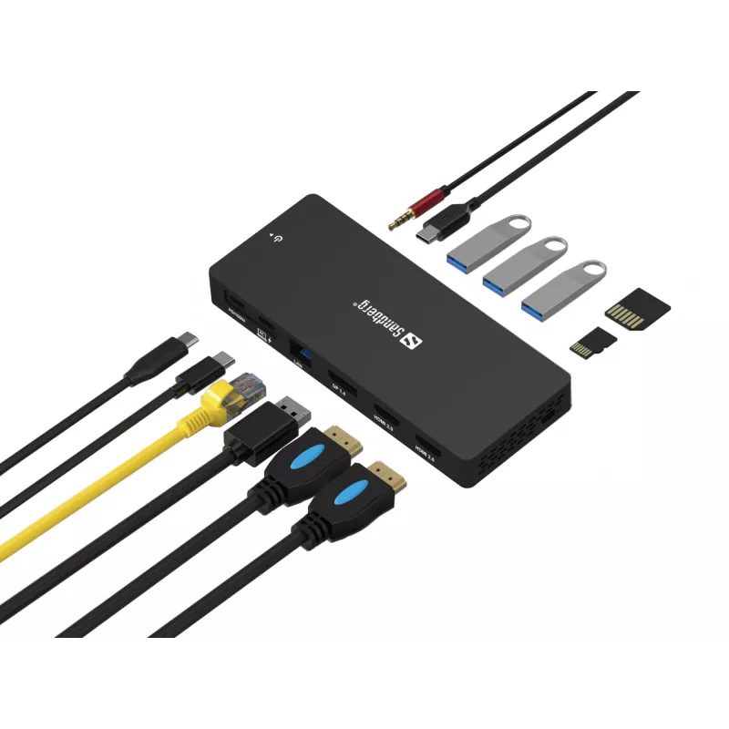 Sandberg 136-61 USB-C 13-in-1 Pro σταθμός σύνδεσης, 2x HDMI, DisplayPort, 3x USB 3.0, RJ45 1GbE, 100W PD