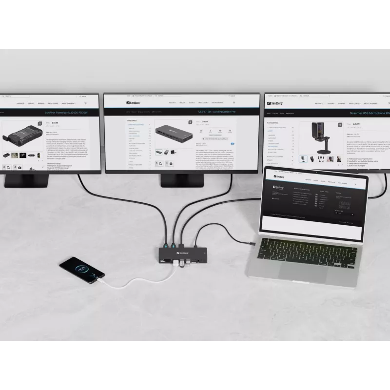 Sandberg 136-61 USB-C 13-in-1 Pro σταθμός σύνδεσης, 2x HDMI, DisplayPort, 3x USB 3.0, RJ45 1GbE, 100W PD