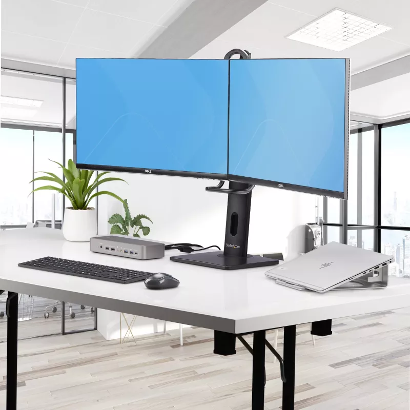 StarTech.com 2MC1S-MONITOR-STAND Crossbar βάση γραφείου για δύο οθόνες 17–27 ιντσών, VESA, πλαστικό/αλουμίνιο/ατσάλι, μαύρη