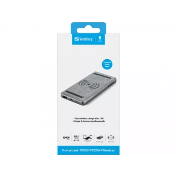 Φορητό powerbank Sandberg Powerbank 10000 PD20W+Wireless, 10000 mAh