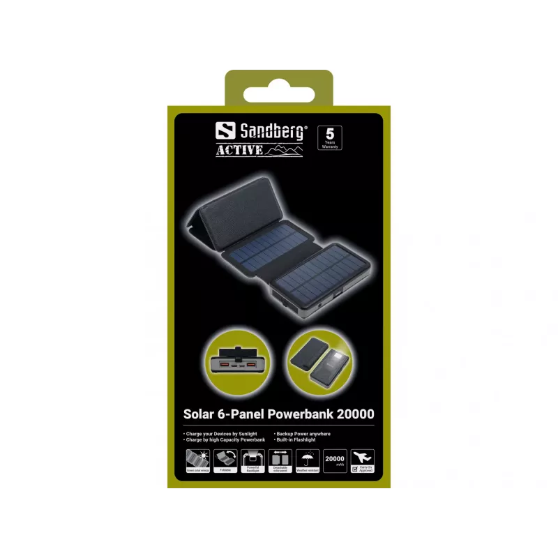 Powerbank Sandberg Solar 6-Panel 20000mAh πολυμερές λιθίου μαύρο