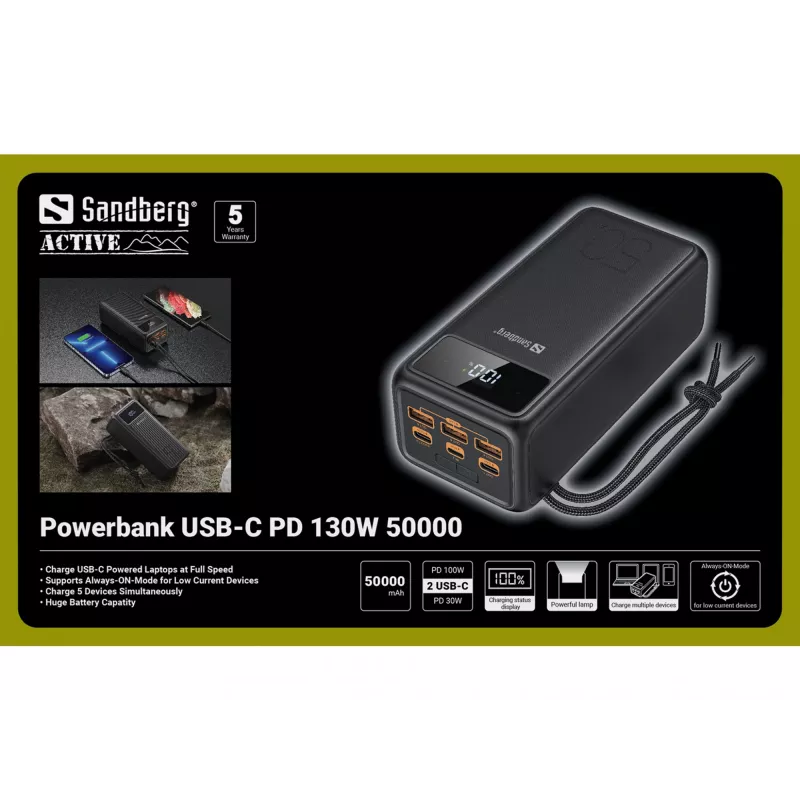 Φορητό powerbank Sandberg USB-C PD 130W 50000mAh