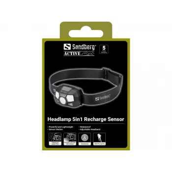 Φακός κεφαλής Sandberg 5in1 Recharge Sensor LED 200 lm μαύρο