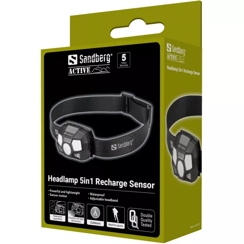 Φακός κεφαλής Sandberg 5in1 Recharge Sensor LED 200 lm μαύρο