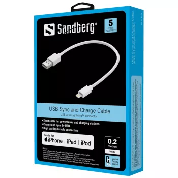 Καλώδιο Sandberg USB Lightning MFI 0,2 m λευκό