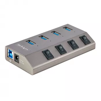 StarTech.com 4-Port Self-Powered USB-C Hub με μεμονωμένους διακόπτες on/off, επεκτατικός hub USB 3.0 5Gbps με τροφοδοτικό, hub USB-C σε USB-A για desktop/laptop, hub USB Type-C με BC 1.2