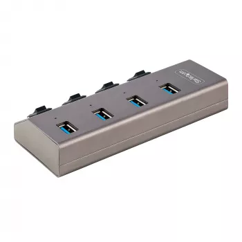 StarTech.com 4-Port Self-Powered USB-C Hub με μεμονωμένους διακόπτες on/off, επεκτατικός hub USB 3.0 5Gbps με τροφοδοτικό, hub USB-C σε USB-A για desktop/laptop, hub USB Type-C με BC 1.2