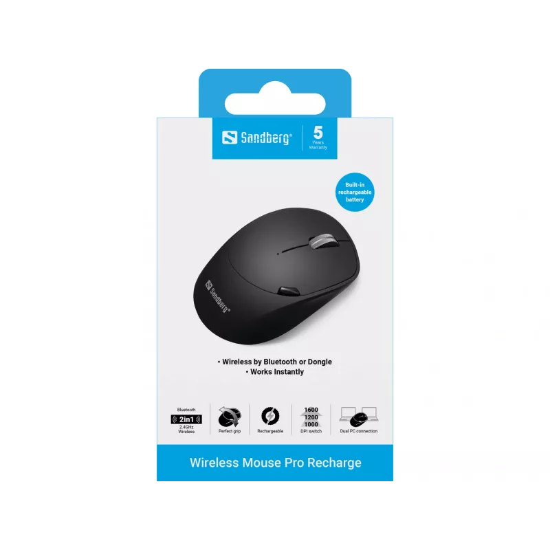 Sandberg Wireless Mouse Pro Recharge ασύρματο ποντίκι RF Wireless + Bluetooth