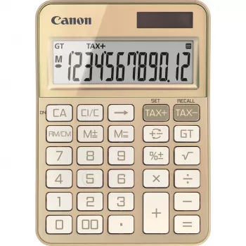 Επιτραπέζιος υπολογιστής Canon KS-125KB με οθόνη 12 ψηφίων, λειτουργίες φόρου, μπαταρία/ηλιακό, χρυσό