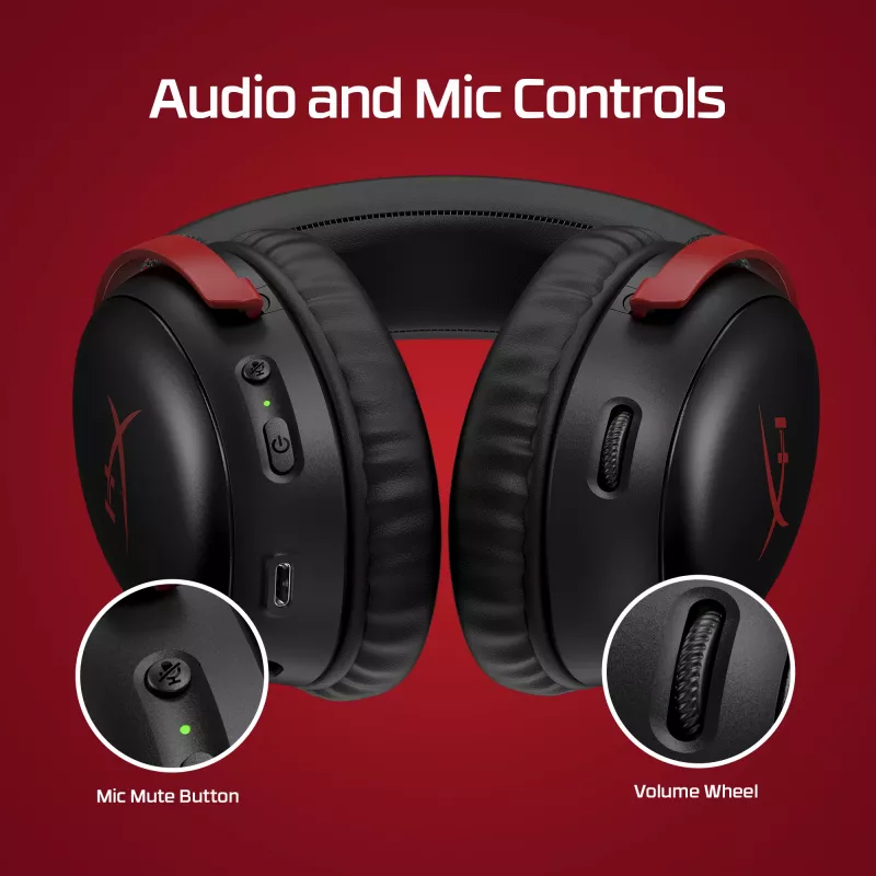 HyperX Cloud III Wireless - Gaming Headset, Μαύρο; Κόκκινο, Κίνα, περιωτιαίο, κλειστού τύπου, ενεργό, 155 mm