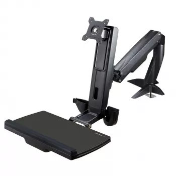 StarTech.com Βραχίονας οθόνης Sit-Stand – ρυθμιζόμενος βραχίονας σταθμού εργασίας Sit-Stand τοποθέτησης γραφείου για μονή οθόνη VESA 34 ιντσών – εργονομικός, αρθρωτός μετατροπέας όρθιου γραφείου με ράφι πληκτρολογίου