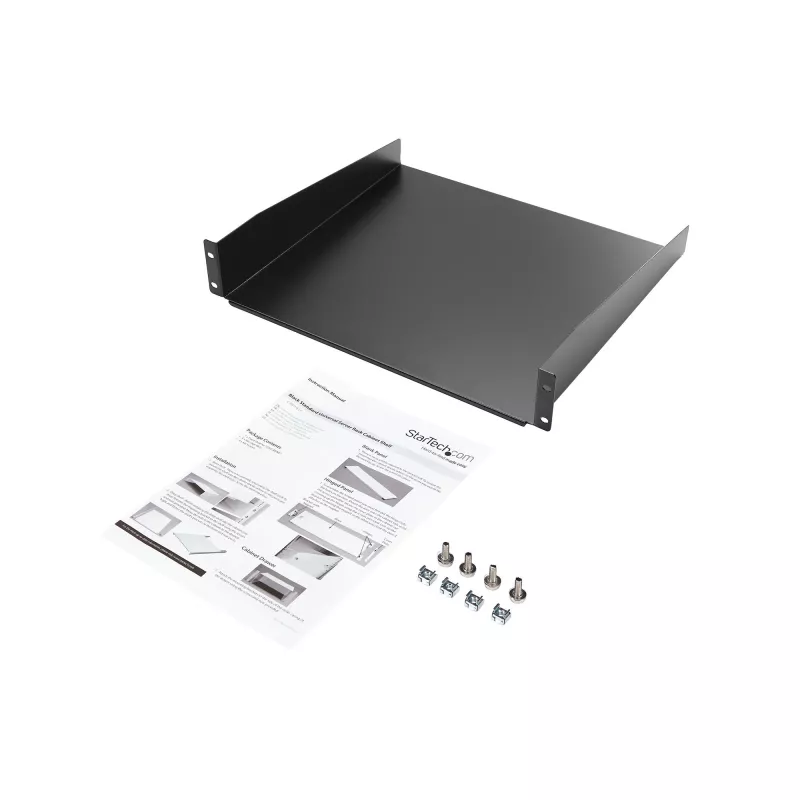 StarTech.com Ράφι τοποθέτησης για server rack 2U – Καθολικό ράφι προβόλου για rack δικτύου 19 ιντσών & ερμάρια – Χάλυβας υψηλής αντοχής – Φέρουσα ικανότητα 20 kg – Βάθος ραφιού 400 mm, Μαύρο