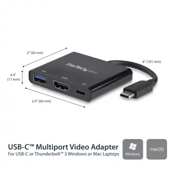StarTech.com προσαρμογέας multiport USB-C με HDMI – θύρα USB 3.0 – 60W PD – μαύρο