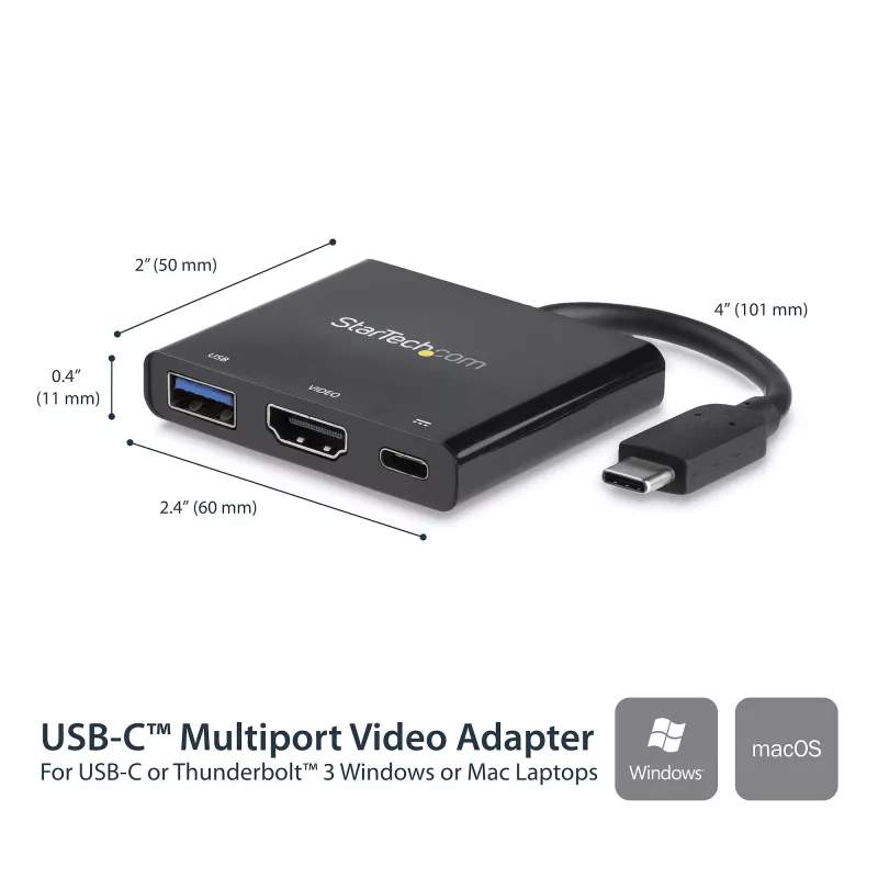 StarTech.com προσαρμογέας multiport USB-C με HDMI – θύρα USB 3.0 – 60W PD – μαύρο