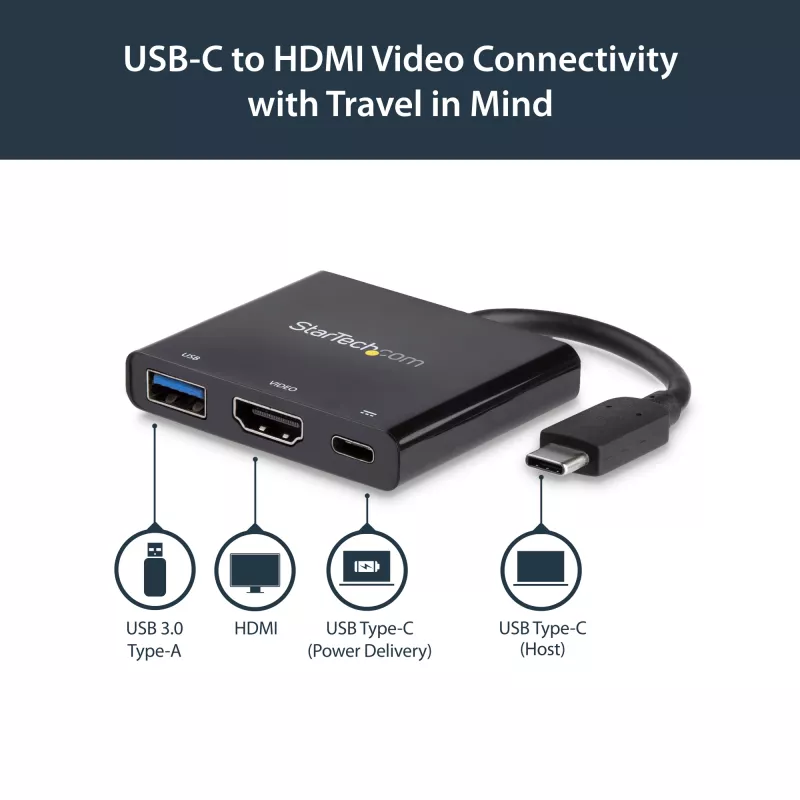 StarTech.com προσαρμογέας multiport USB-C με HDMI – θύρα USB 3.0 – 60W PD – μαύρο