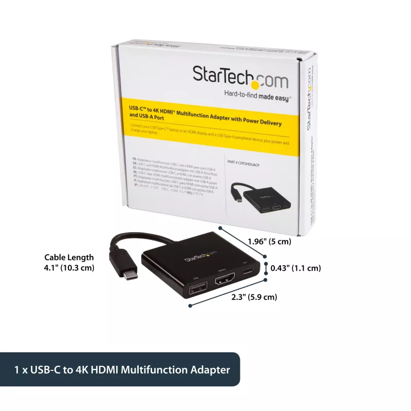 StarTech.com προσαρμογέας multiport USB-C με HDMI – θύρα USB 3.0 – 60W PD – μαύρο