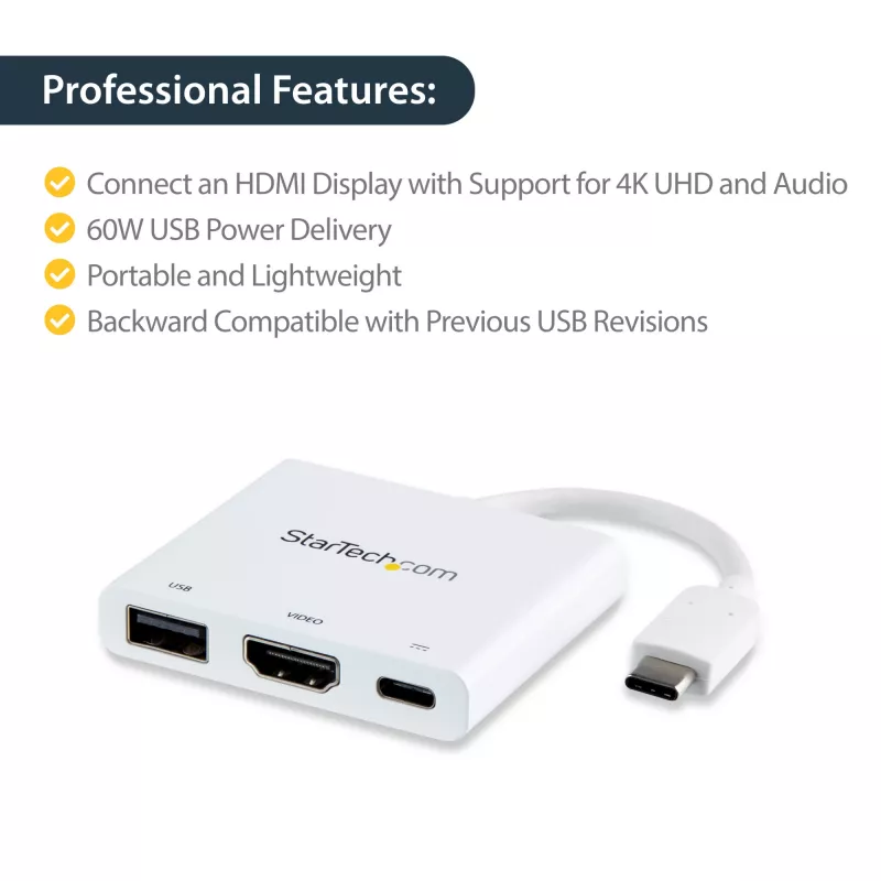 StarTech.com προσαρμογέας multiport USB-C με HDMI – θύρα USB 3.0 – 60 W PD – λευκό